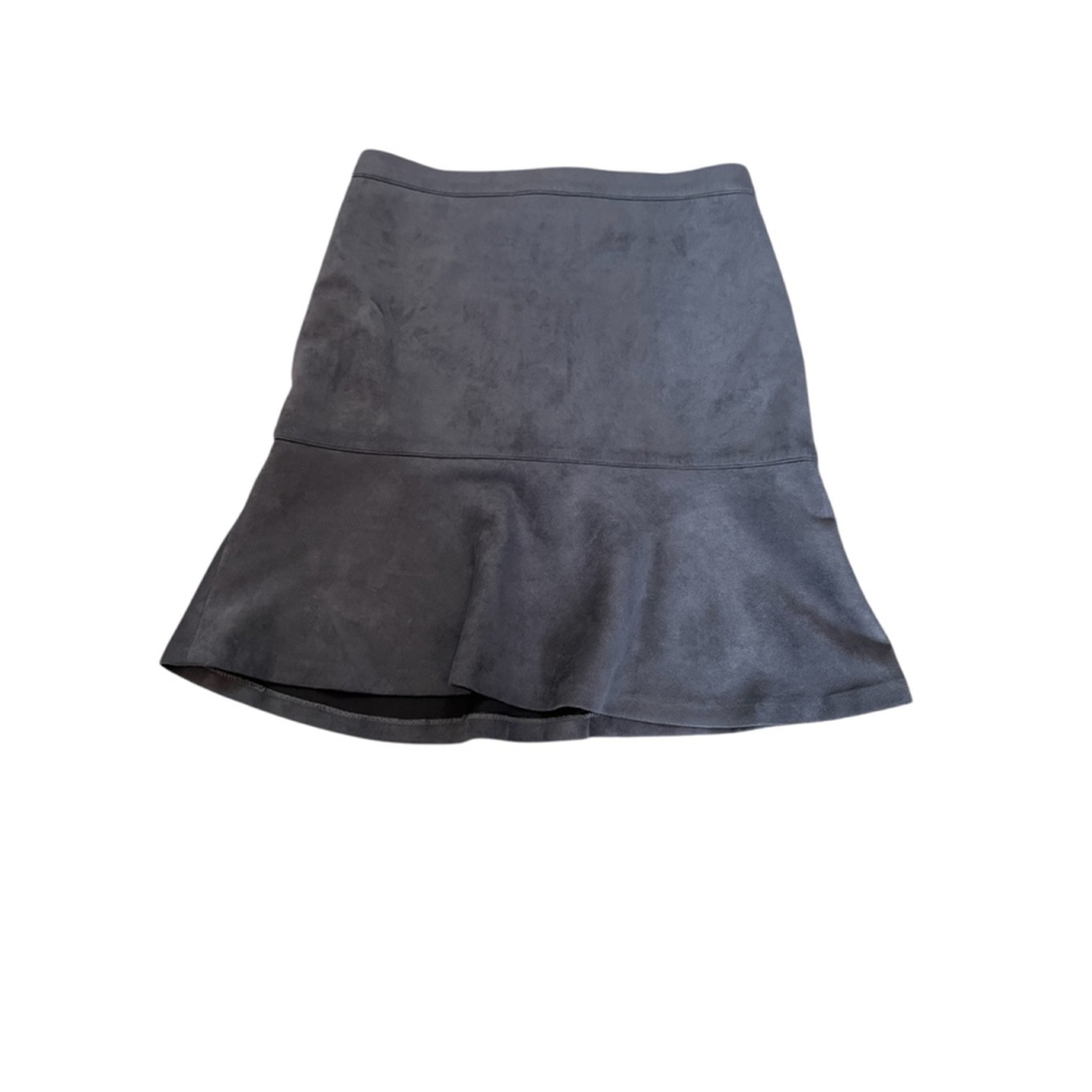 TRISTAN Grey Faux Suede High Waist Zip Back Ruffle Bottom Skirt 2